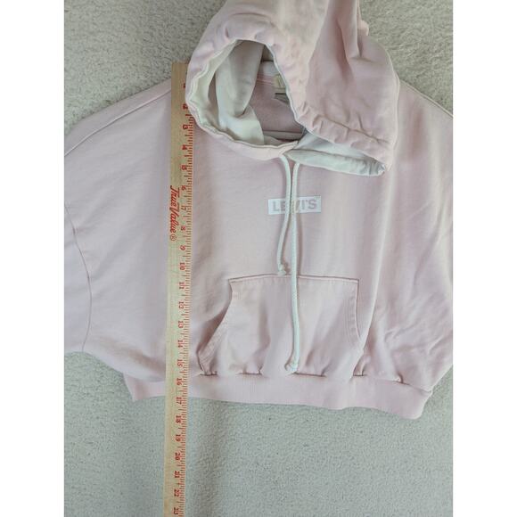 Levis Cropped Hoodie Sweatshirt Womens XL Baby Pink Drawstring Preppy - Picture 6 of 16